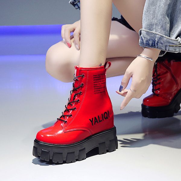 

red beige black platform wedge boots women fashion height increasing non-slip wear-resistant sole ankle boots women 2019