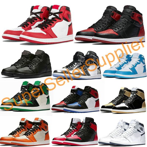 

1 og mens basketball shoes banned bred triple black white royal blue 1s designer sport sneakers size 36-45
