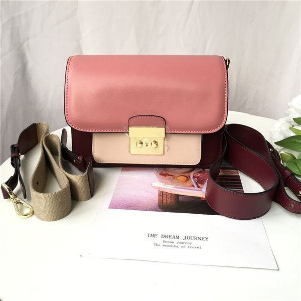 

2019 seasonal width straps joker postman package spelling color genuine leather woman package stars package single shoulder messenger small