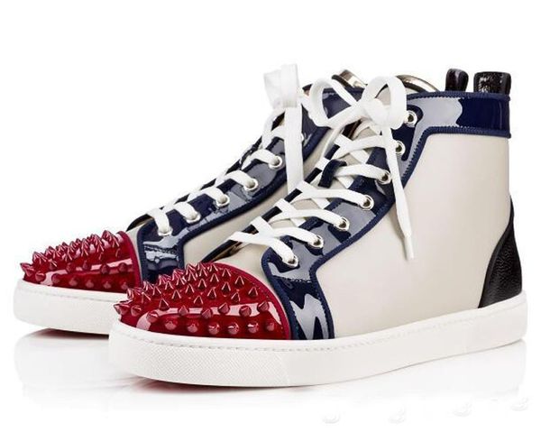 

роскошные мужские шипы высокого кроссовки дизайнерская обувь женщины red bottom младшие шипы тренеры шпильки свадебная обувь с box us12.5, Black