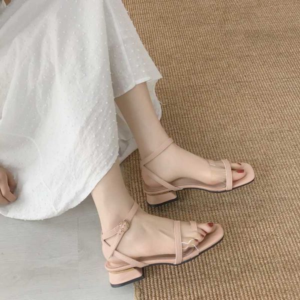 

female sandal fashion womens shoes 2020 beige heeled sandals all-match buckle strap med clear heels ladies black plastic