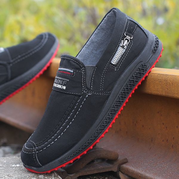 

new men's canvas shoes breathable casual cloth shoes casual male canvas shoes 2020 soft slip on espadrilles for men loafers, Black