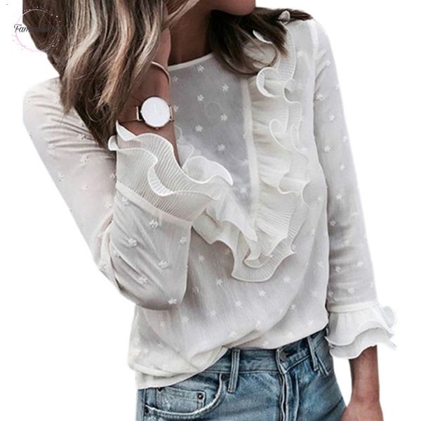 

женщина-бабочка блузы workwear elegant шнурка втулки женщин blusas белые рубашки офис женщина оборками топы plus размер gv859, White