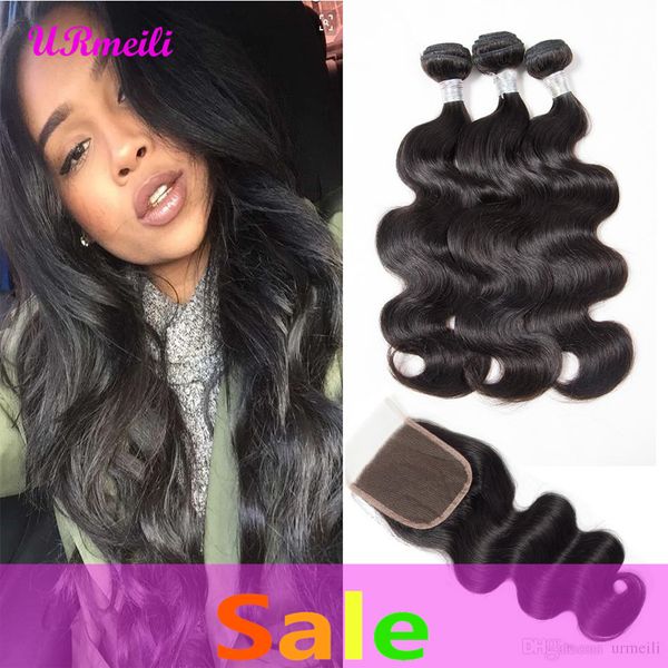 

brazilian body wave human hair bundles with closure 10a grade virgin hair bundles with closure 100% unprocessed human remy hair body wave, Black;brown
