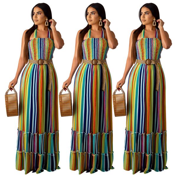 

радужный полосатый сексуальный богемный длинное платье женщины с плеча спинки клубное вечернее платье без рукавов холтер праздничное платье, White;black