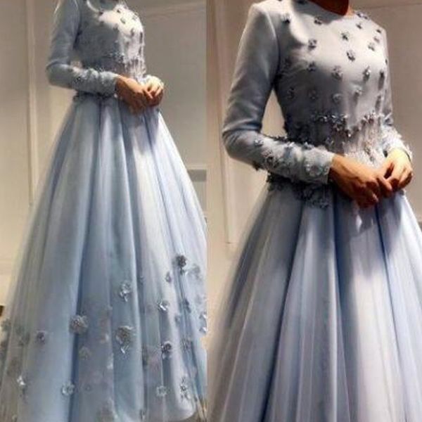 

2020 elegant woman plus size long muslim arabic evening gowns ball gown prom dresses with flowers formal party dress, Black