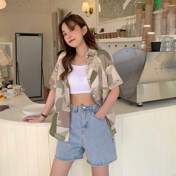 

women's blouses & shirts harajuku beach shirt women short sleeve hawaiian casual loose summer print and, White