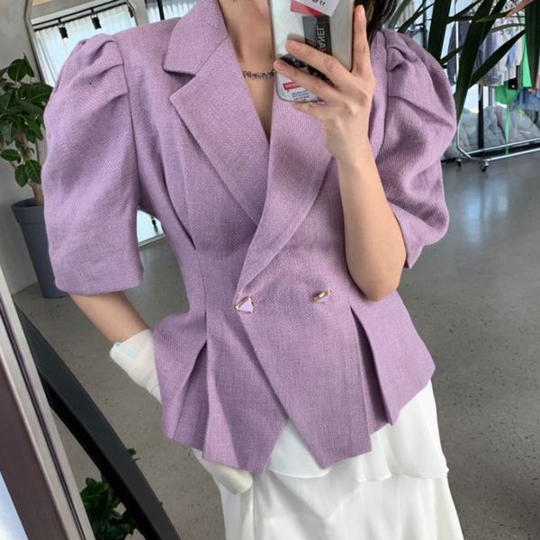 

korean blazer puff sleeve blazer short women blazers coats casual vintage white suit coat 2020 new outerwear casaco feminino, White;black