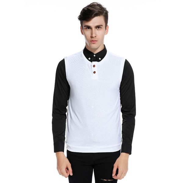 

spring casual men's solid sleeveless cotton male brand new knitting tank fashion vest o-neck man clothing, Black;white