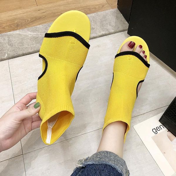 

yellow sock boots fashion ankle elastic sock boots stretch flat women autumn booties peep toe women flats, Black