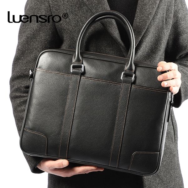 

man briefcase genuine leather men bag fashion male shoulder lapbag handbag business cow leather men's briefcase