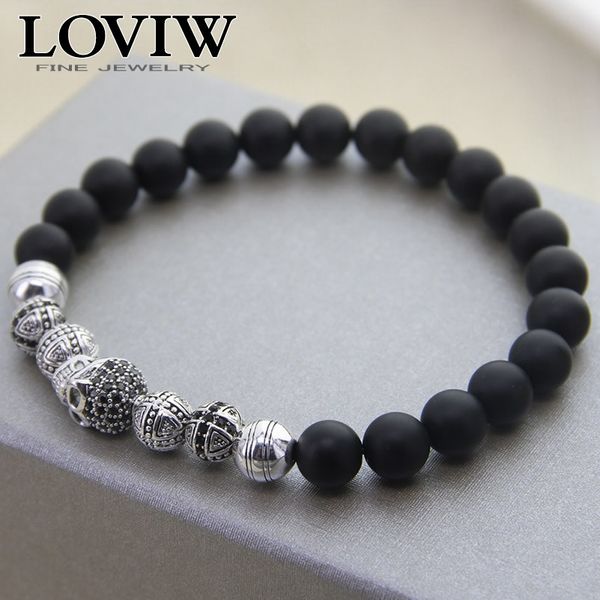 

череп крест браслет из бисера томас сабор стиль мода горячий рок панк ювелирные изделия для женщин обсидиан матовый бисером стерлингового се, Black