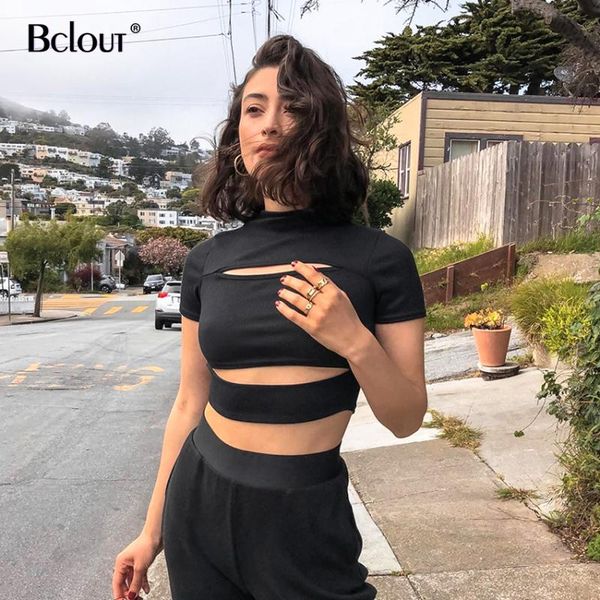 

bclout hollow out women tshirts crop short sleeve summer t-shirt streetwear knitted shirt ladies fashion 2020, White