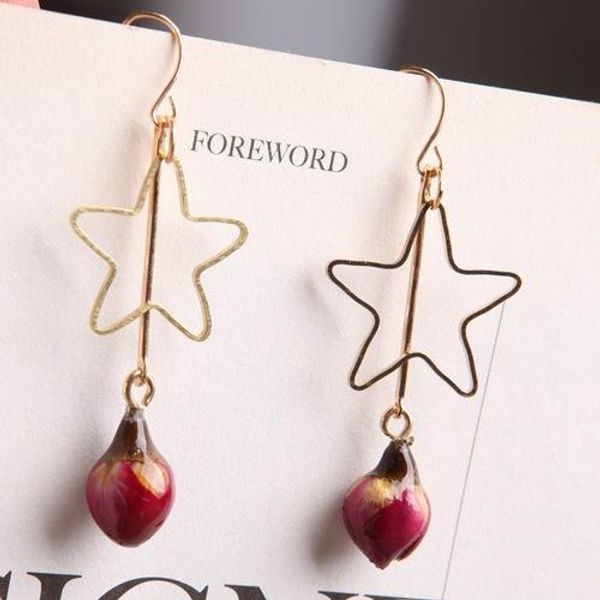 

pressedm цветок серьги природные сладкие bud звезда хооп серьги ювелирные изделия ручной работы для женщин real сухих цветов образцов ear de, Silver