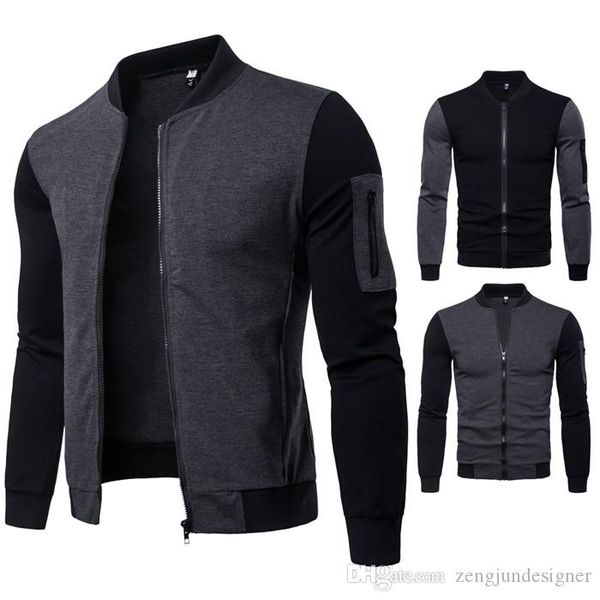 

mens autumn desinger jackets crew neck new style long sleeve solid colot slim zipper casual apparel, Black;brown