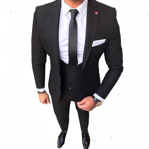 

популярные две кнопки groomsmen нотч groom tuxedos мужские костюмы свадебные / prom best man blazer (куртка + брюки + жилет + tie) 659, Black;gray