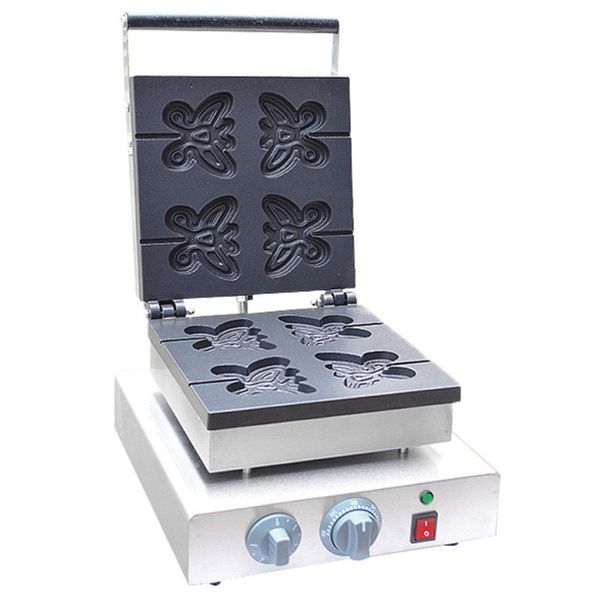 Бесплатная доставка Коммерческая форма бабочки Lolly Waffle Maker 110V 220V Electric Butterfly Waffle Machine с 4 шт.