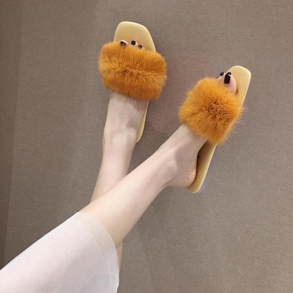 

shoes woman's slippers luxury slides shose women fur flip flops low 2020 designer soft flat plush pu rome fabric basic rubber, Black
