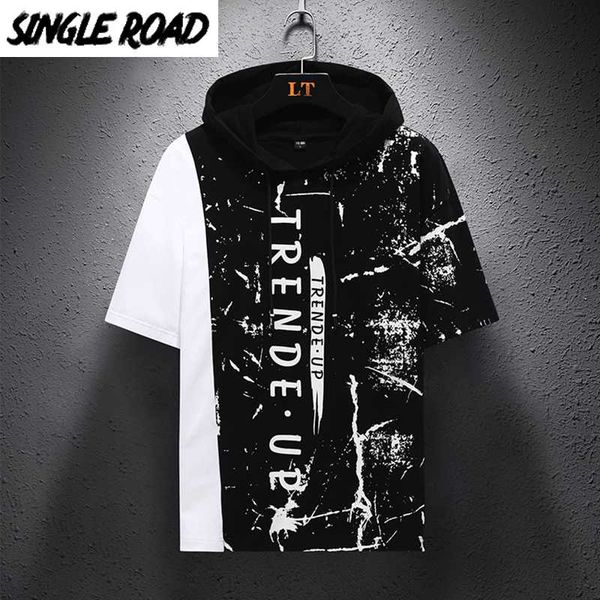 

men's hoodies & sweatshirts singleroad man's men 2021 summer black punk patchwork short sleeves hip hop harajuku japanese streetwe