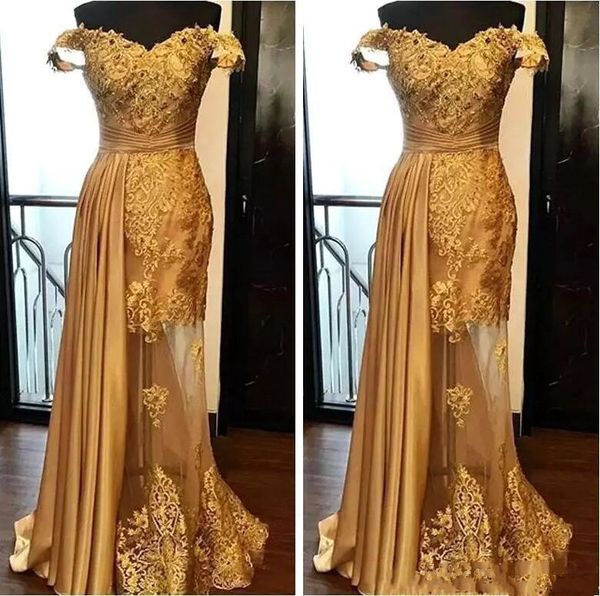 

off-the-shoulder gold lace prom dresses 2019 new selling beaded applique see through tulle mermaid formal evening party gowns p040, Black