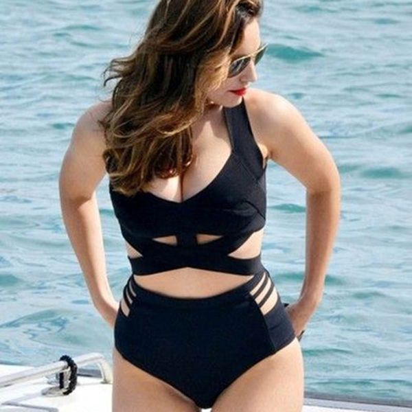 

2020 p&j high waist plus size women bikini set push up padded bra big women's swimsuit bathing suit cut out swimwear xl-3xl, White;black