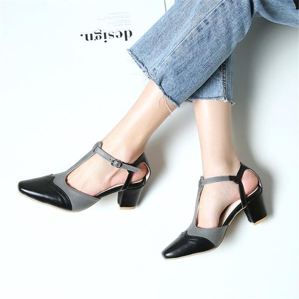 

karin new square heels big size 46 shoes women summer t-strap sandals woman, Black
