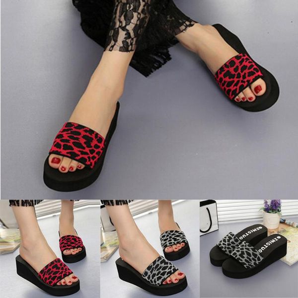 

summer slippers women leopard printed basic shoes woman indoor beach wedge flops 2020 casual slippers women zapatos de mujer, Black