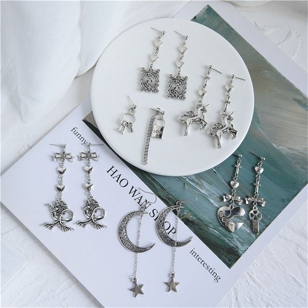 

2019 gothic retro harajuku silver dark girl and cool girl love unicorn moon mermaid pendant earrings earrings eardrop earrings