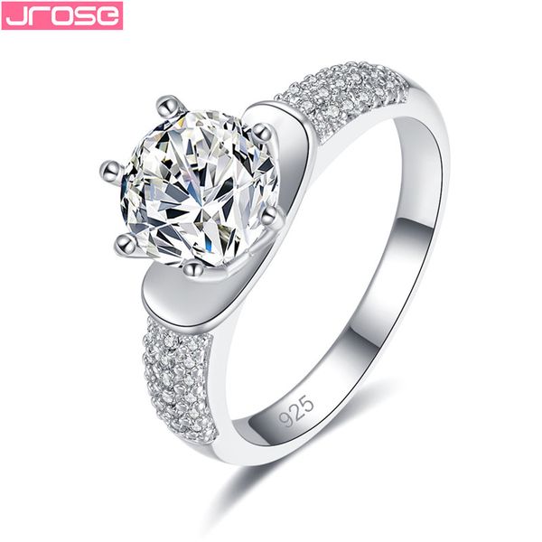 

jrose 2019 cute silver 6 crystal rings for women lady wedding jewelry fashion white cubic zircon engagement bijoux bagues