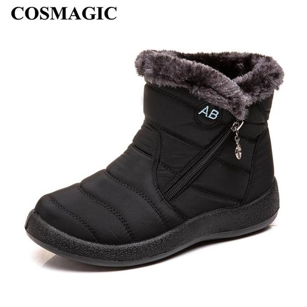 

cosmagic 2019 new winter women non-slip ankle snow boots trekking waterproof sneaker hiking zipper warm fur inside botas mujer, Black