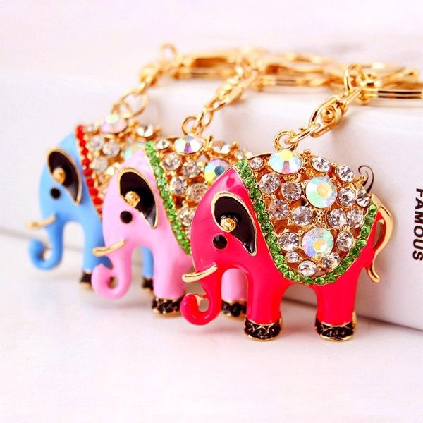 

rhinestone animal elephant keychain colorful drip oil pendant bag jewelry keyring chain accessories lobster clasp car key ring holder 3pcs, Slivery;golden