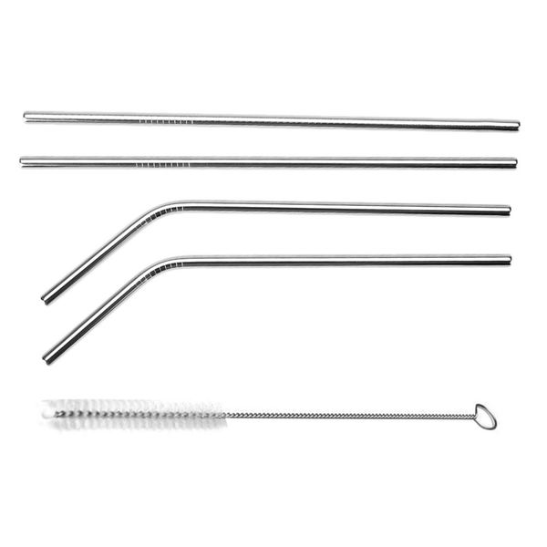 

4pcs drinking straw reusable straws cleaner brush set stainless steel metal straw with cleaner brush for mugs fast shipping