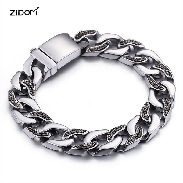 

2018 men simple personality punk bracelet 316l stainless steel 22cm long cuban chain fashion bracelets male jewelry accessories, Black