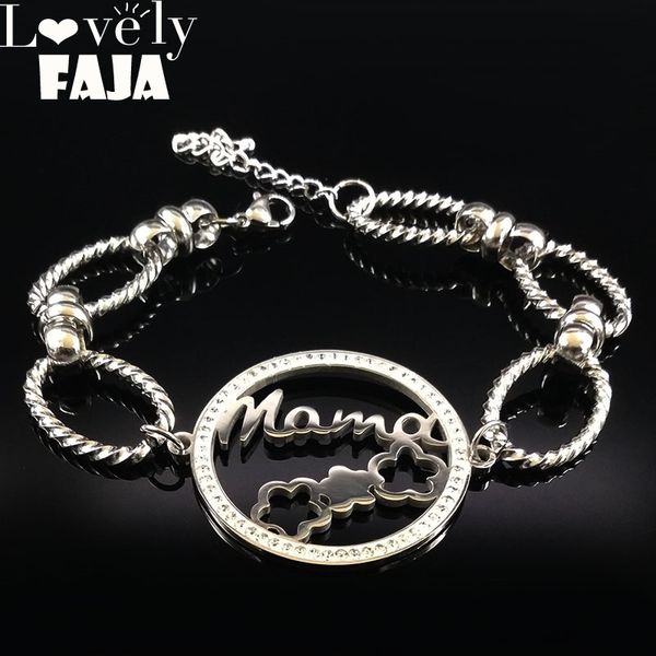 

2019 mama crystal stainless steel braclets for women flower silver color tree of life bracelets for women jewelry pulsera b18059, Black