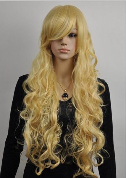 

fashion wig new girls long platinum blonde cosplay wavy wigs, Black;brown