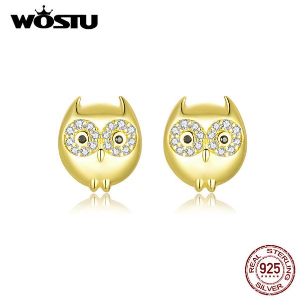 

wostu аутентичные 925 стерлингового серебра owl серьги смазливая животных цвета золота серьги для женщин изготовление ювелирных изделий спос, Golden;silver