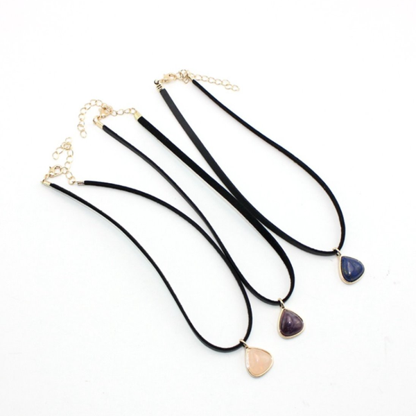 

light yellow gold color water drop amethysts stone pendant black rope chain necklace rose pink quartz jewelry, Silver