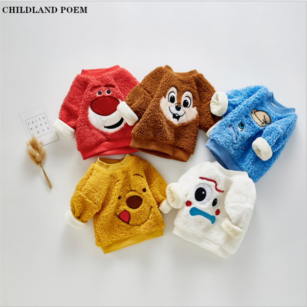 

baby sweater newborn winter spring baby girl sweater cartoon velvet infant toddler sweaters outerwear boys pullover, Blue
