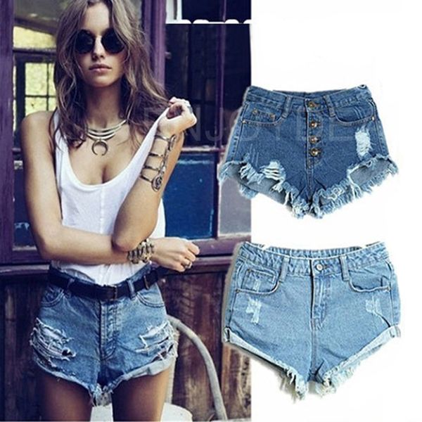 

women's jeans fashion women girls high waist tassel hole denim mini short pants shorts vintage s//l, Blue