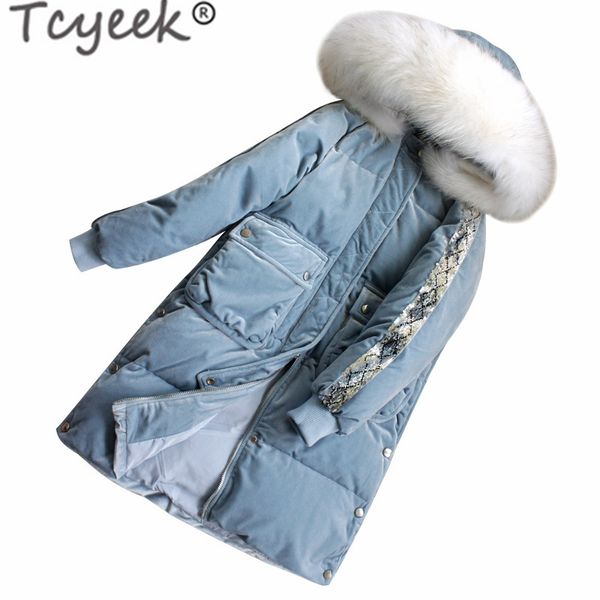 

tcyeek winter women's down jacket natural raccoon fur hooded clothes 2019 korean thick warm duck down coat female hiver lw1577, Black