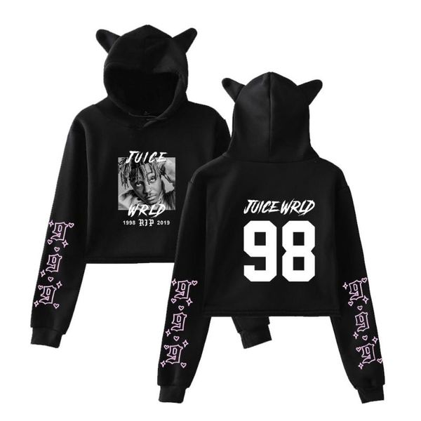 

2019 r.i.p. hip hop rapper juice wrld jarad anthony higgins print fashion cat ears women hoodies sweatshirt clothes, Black