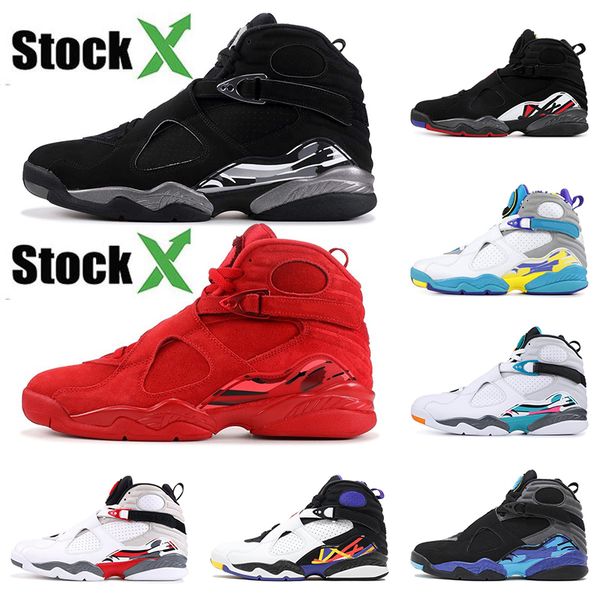 

wholesale stock x mens 8s basketball shoes designer sport brand valentines day chrome white aqua off youth boys trainer sneakers, White;red