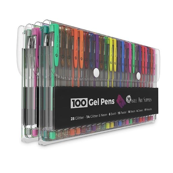 

100 colors creative flash gel pens set, glitter gel pen for coloring books journals drawing doodling art markers