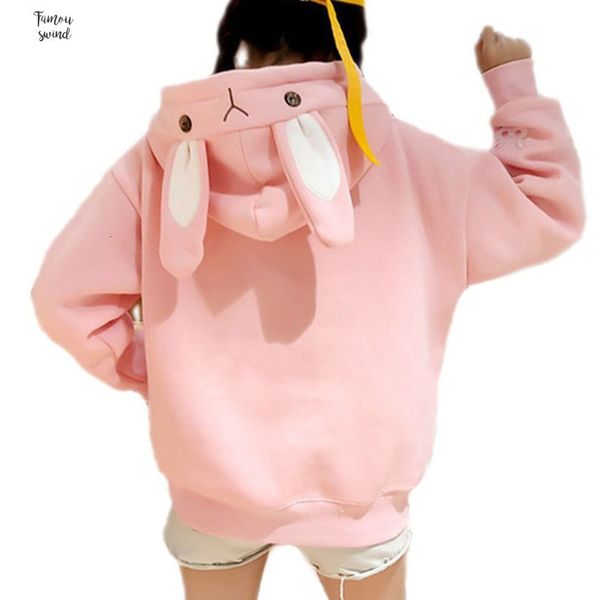 

kawaii сладкий кролик уши с капюшоном женщины harajuku толстовки двухслойный сыпучие вышивка cartoon толстовка костюмы пуловеры, Black