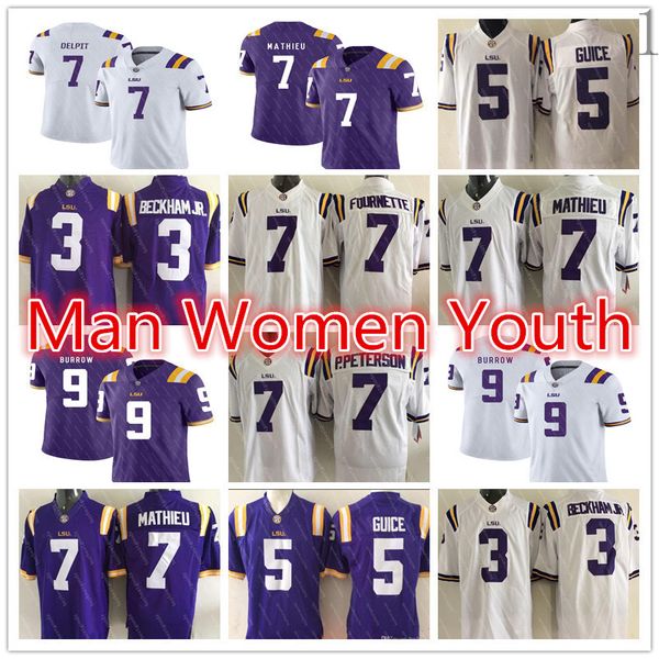 

customize lsu tigers 9 joe burrow nickname burreaux jersey odell beckham jr. delpit tyrann mathieu fournette peterson chase peach bowl s-5xl, Black