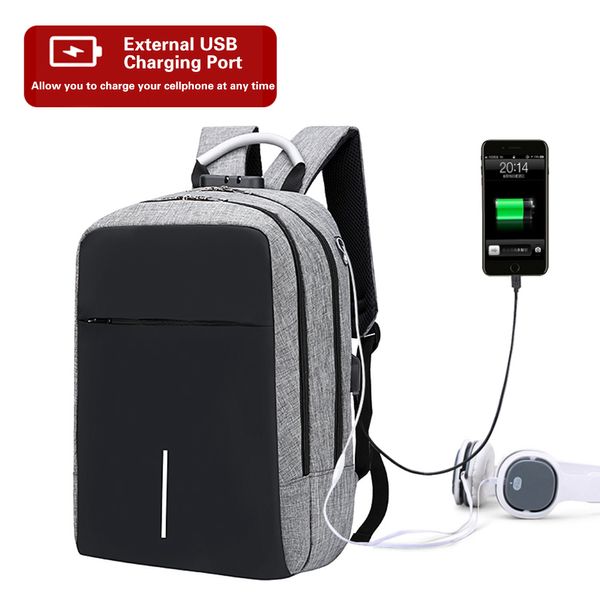 

multifunction oxford lapbackpack anti-theft large capacity backpack schoolbag with lock & external usb charging port