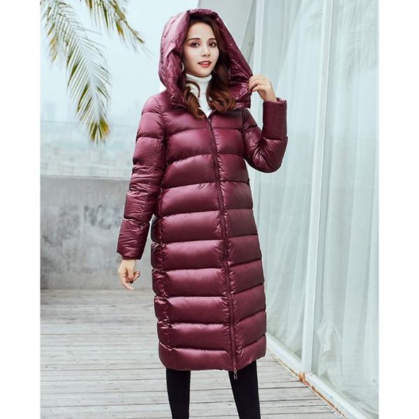 

womens designer down coat parkas fashion solid color thick down womens bright hooded long down parkas luxury coat keep warm quality, Black