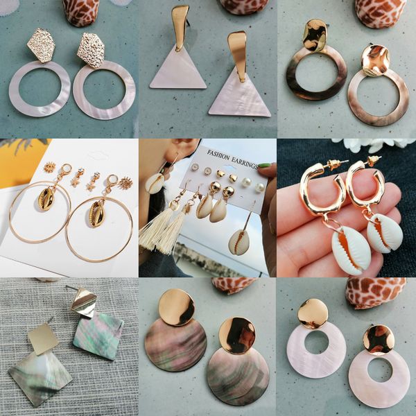 

17km boho sea shell earrings for women fashion gold female round drop dangle earring 2019 big circle brincos geometric jewelry, Silver