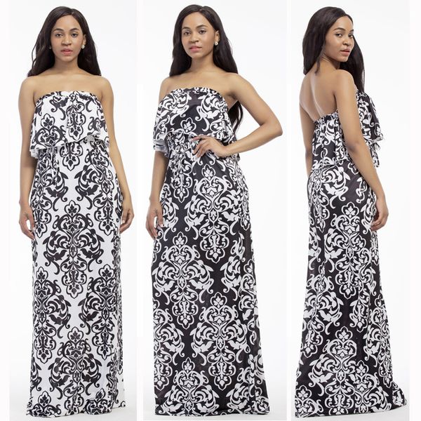 

elegant loose print dress for women sleeveless backless women dresses strapless plus size summer clothes for, Black;gray