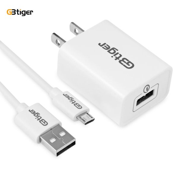 

gbtiger qualcomm certificated qc 2.0 single usb travel charging adapter with usb cable